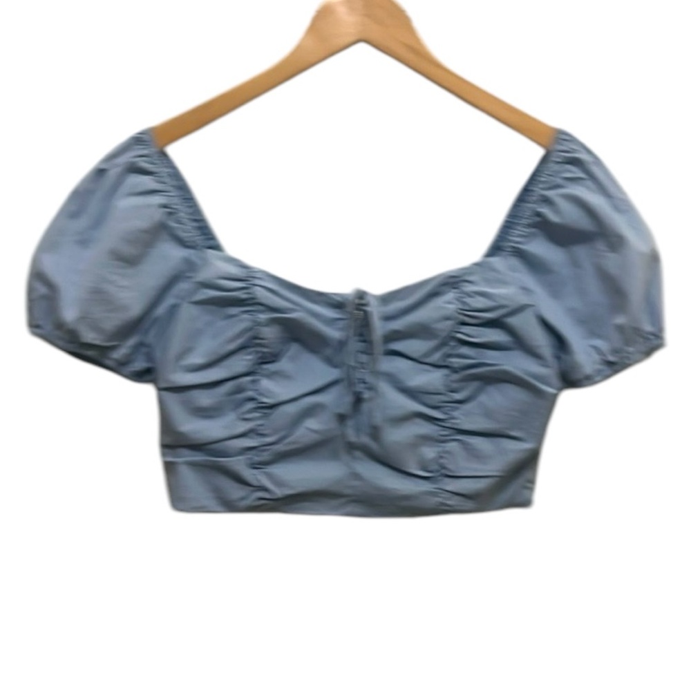 Blue Puff Sleeve Crop Top